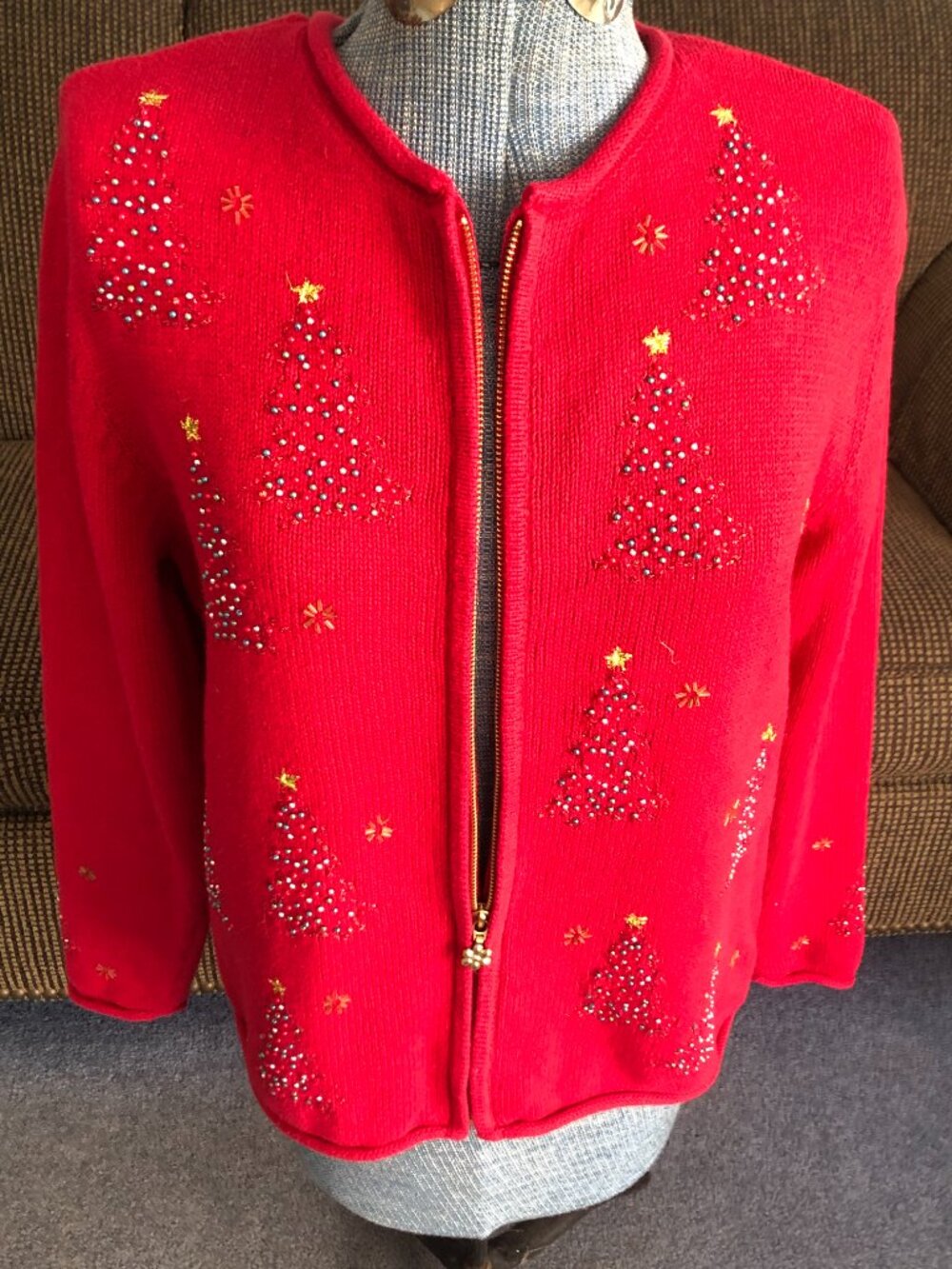 Croft & Barrow Women's Size M Medium Red Christmas Sweater Zip Up Front - Picture 5 of 10